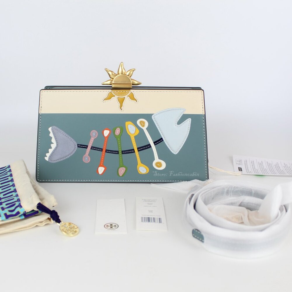 NWT TORY BURCH Fish-appliqué Frame Leather Bag, Everyday Office to Party/ Event - Picture 3 of 16